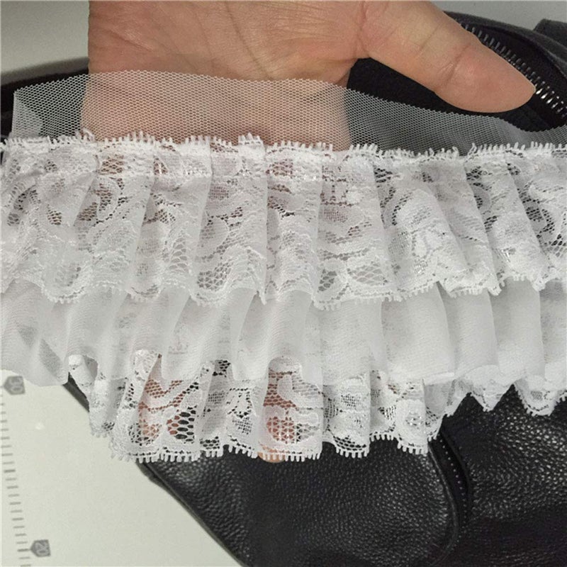 Zthread 3-3/4"" Wide Pleated Chiffon Lace Trims Ruffled Lace Trims for Cloth Sewing DIY Craft Supply (White-2Yard) - Image 4